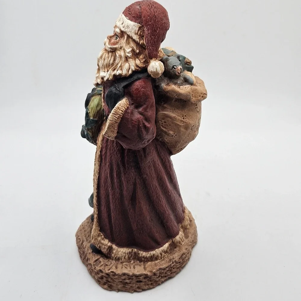 Vintage Hand Crafted‎ Santa Claus Figurine Teddy Bear Wreath Christmas Decor